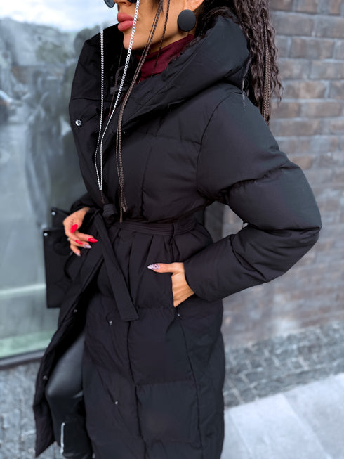 BLACK long jacket with hood "BEST CHOICE" FC85